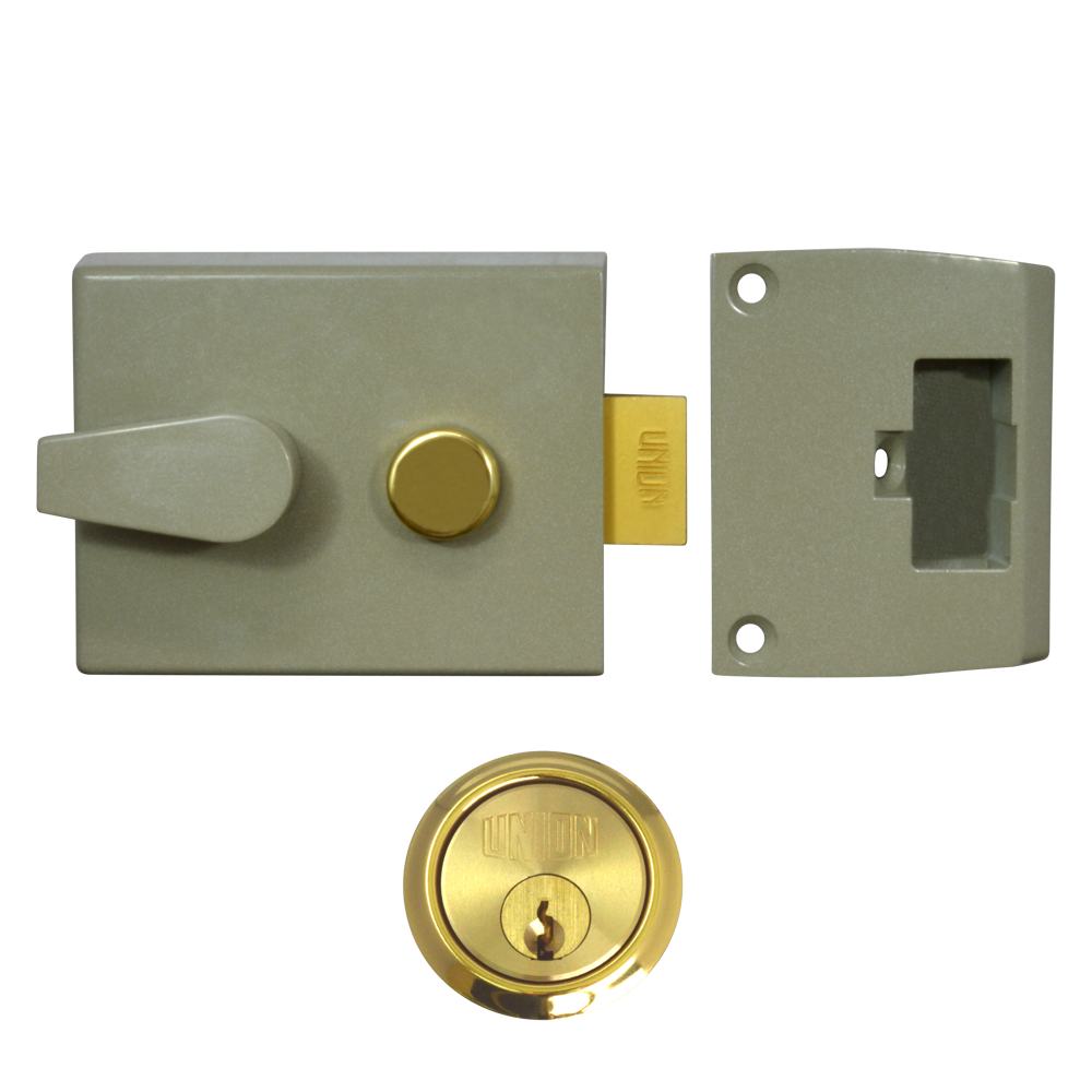 UNION 1026, 1027 & 1028 Non-Deadlocking Nightlatch 1028 60mm CG Case Cyl Pro - Polished Lacquered Brass