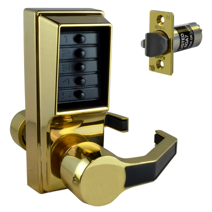 DORMAKABA Simplex L1000 Series L1041B Digital Lock Lever Operated With Key Override & Passage Set Right Handed No Cylinder LR1041B-03 - Polished Brass