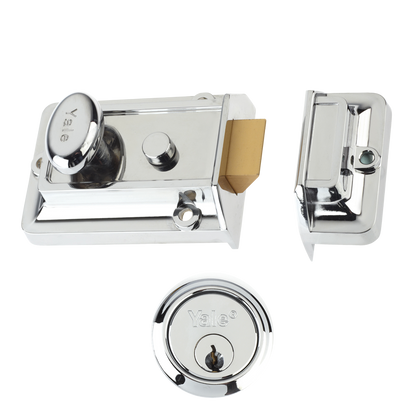 YALE 77 & 706 Non-Deadlocking Traditional Nightlatch 60mm with Cylinder Pro - Chrome Plated