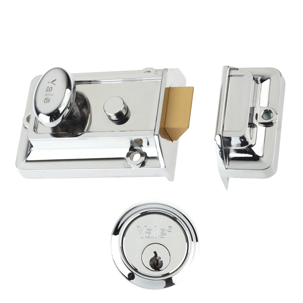 YALE 77 & 706 Non-Deadlocking Traditional Nightlatch 60mm with Cylinder - Chrome Plated