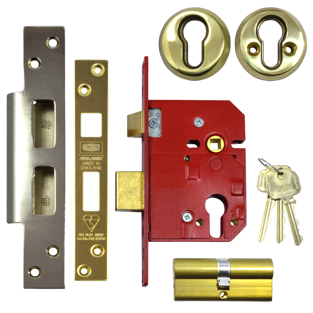 UNION 222441E BS Euro Sashlock 75mm Keyed To Differ - Polished Brass