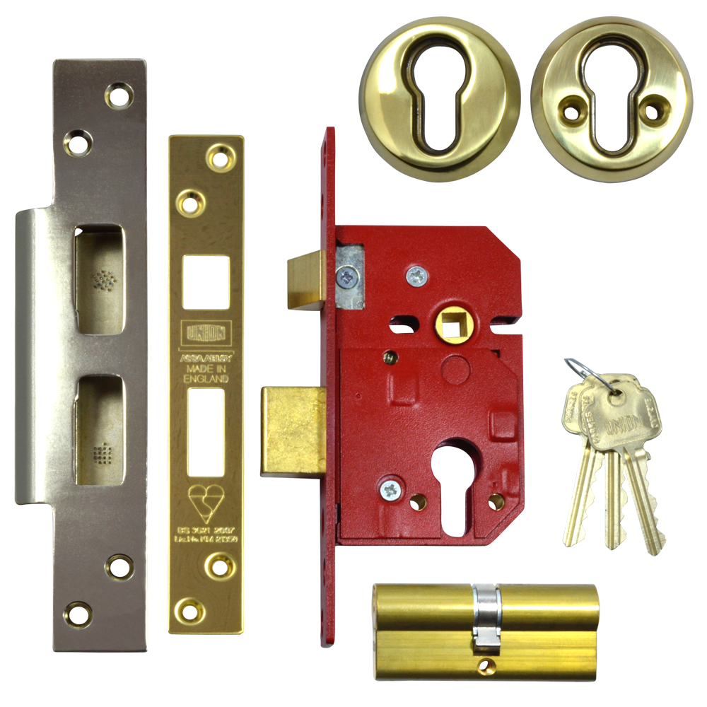 UNION 222441E BS Euro Sashlock 64mm Keyed To Differ - Polished Brass