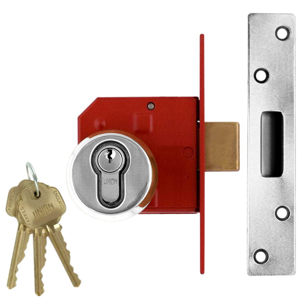 UNION 212441E Euro Deadlock 75mm Keyed To Differ - Satin Chrome