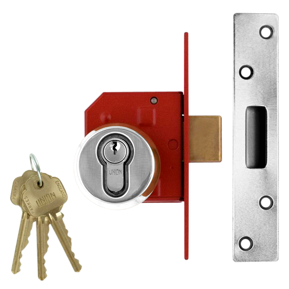 UNION 212441E Euro Deadlock 64mm Keyed To Differ - Satin Chrome