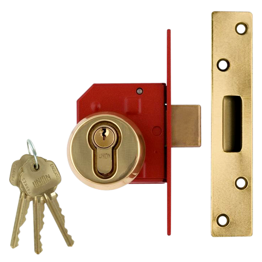 UNION 212441E Euro Deadlock 64mm Keyed To Differ - Polished Lacquered Brass