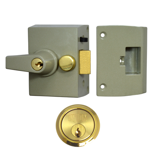 UNION 1097 & 1098 Auto Deadlocking Nightlatch 1097 40mm CG Case Cyl - Polished Lacquered Brass