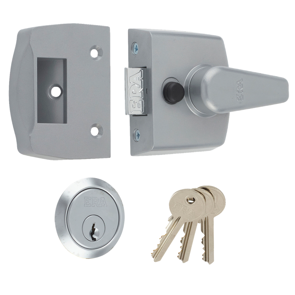 ERA 1430 & 1450 Non-Deadlocking Nightlatch 40mm Grey Case Cyl - Satin Chrome