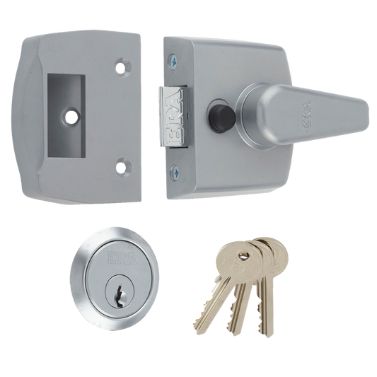 ERA 1430 & 1450 Non-Deadlocking Nightlatch 40mm Grey Case Cyl - Satin Chrome