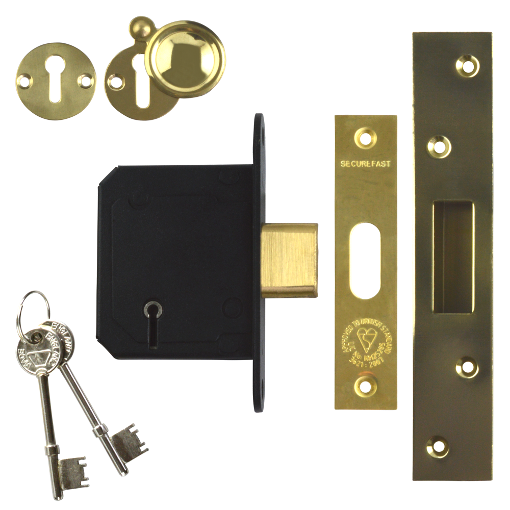 SECUREFAST SKD BS 5 Lever Deadlock 64mm Keyed To Differ - Polished Brass