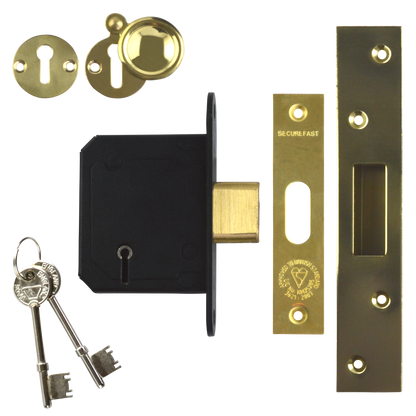 SECUREFAST SKD BS 5 Lever Deadlock 64mm Keyed To Differ - Polished Brass