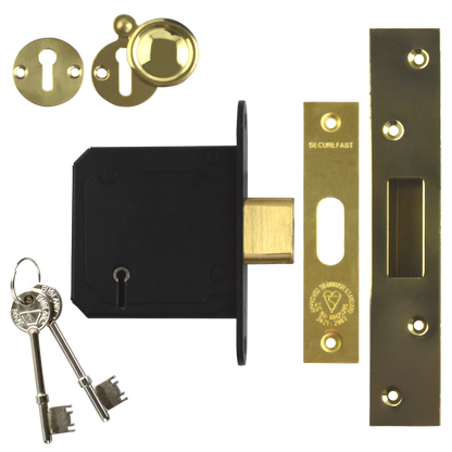 SECUREFAST SKD BS 5 Lever Deadlock 76mm Keyed To Differ - Polished Brass