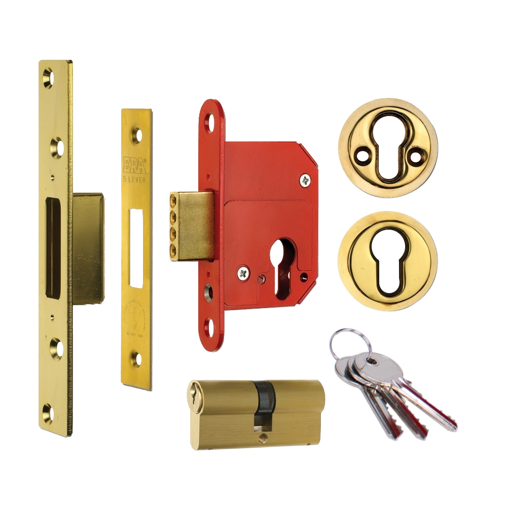 ERA 263 & 363 Fortress BS Euro Deadlock With Cylinder 64mm Keyed To Differ - Polished Brass