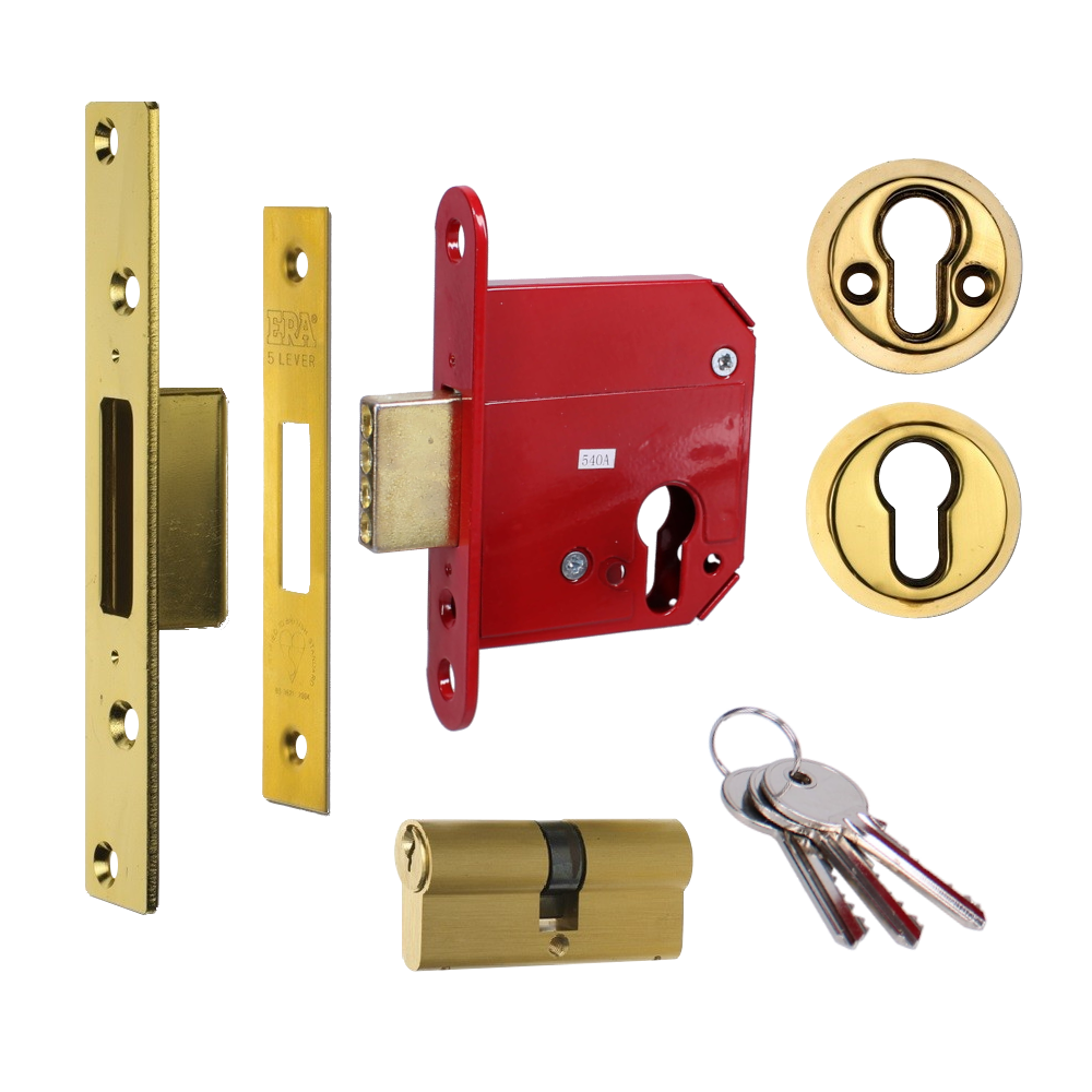 ERA 263 & 363 Fortress BS Euro Deadlock With Cylinder 76mm Keyed To Differ - Polished Brass