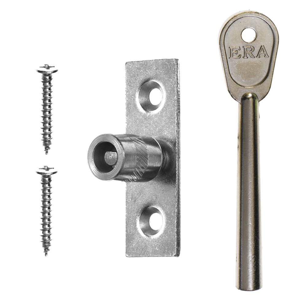 ERA 822 Sash Window Stop 1 Lock + 1 Key - Satin Chrome