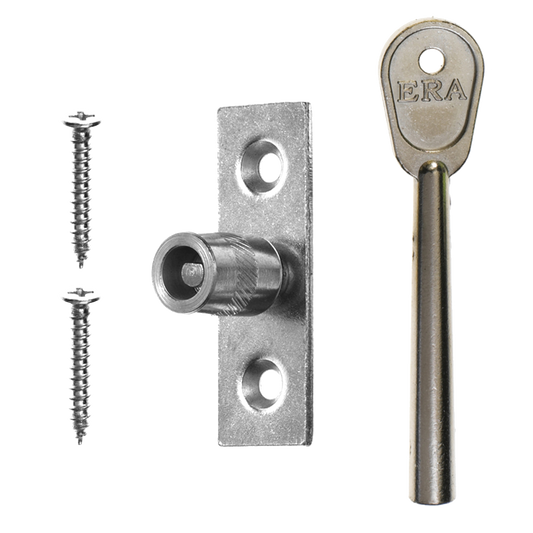 ERA 822 Sash Window Stop 1 Lock + 1 Key - Satin Chrome