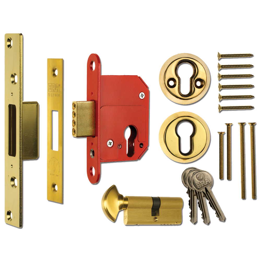 ERA 233 Fortress BS Euro Keyless Egress Key & Turn Deadlock With Cylinder 64mm Keyed to Differ - Polished Brass