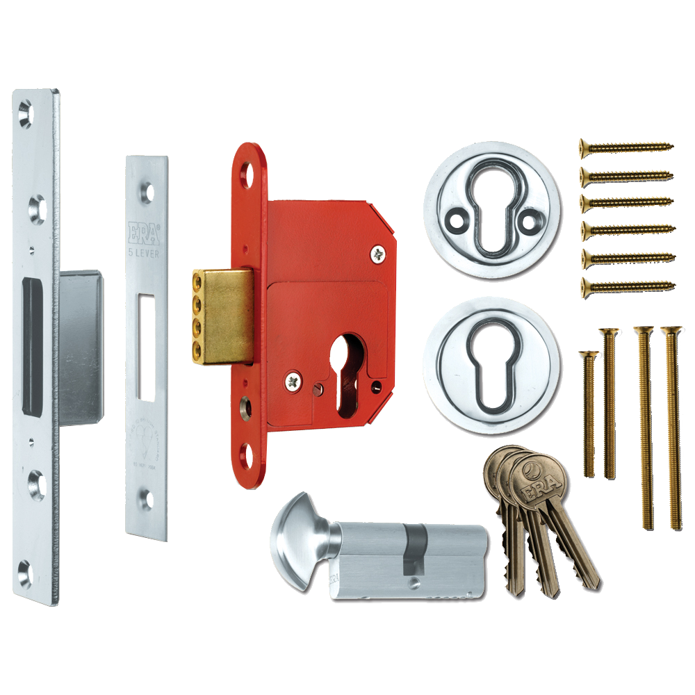 ERA 233 Fortress BS Euro Keyless Egress Key & Turn Deadlock With Cylinder 64mm Keyed to Differ - Satin Chrome