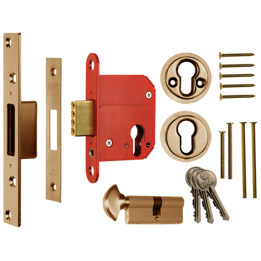 ERA 333 Fortress BS Euro Key & Turn Deadlock With Cylinder 76mm - Polished Brass