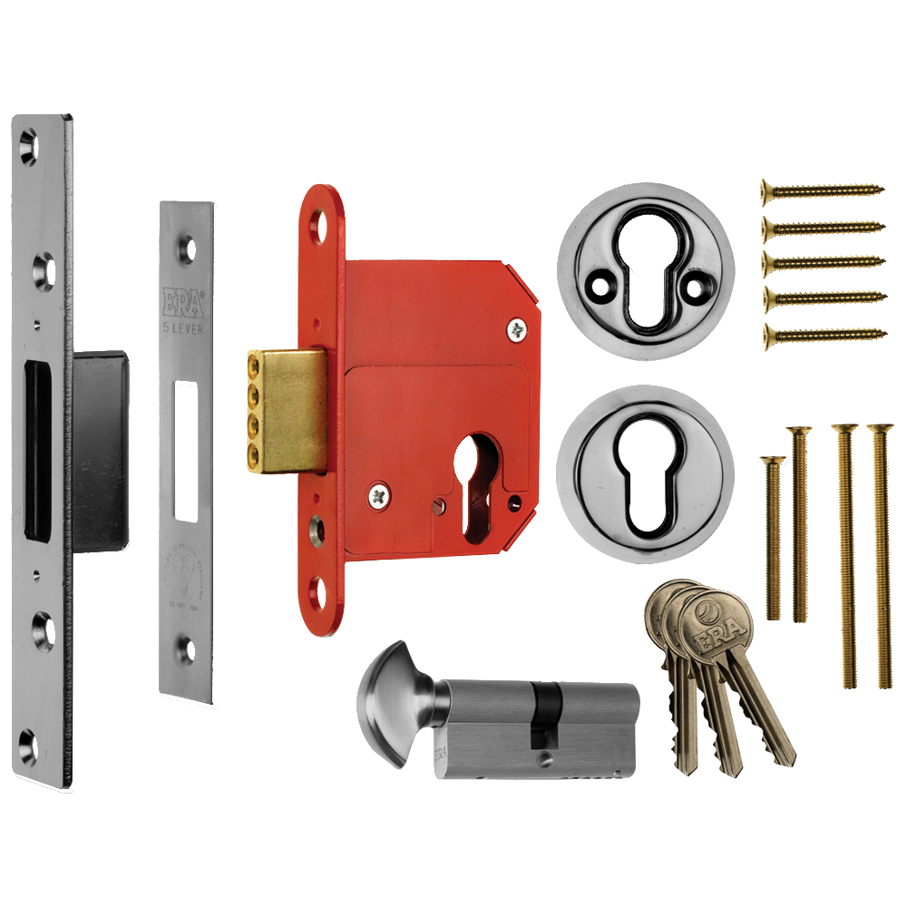 ERA 333 Fortress BS Euro Key & Turn Deadlock With Cylinder 76mm - Satin Chrome