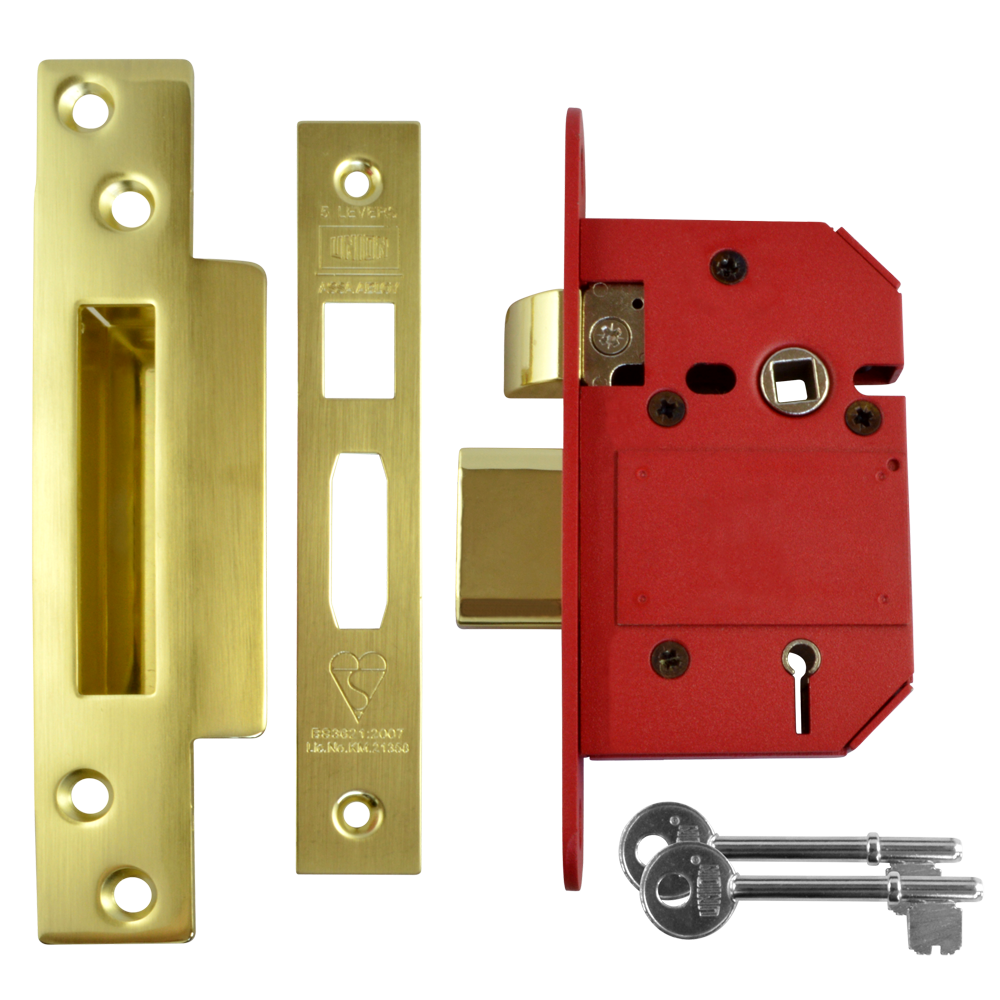 UNION J2200 StrongBOLT BS 5 Lever Sashlock 64mm Keyed To Differ - Polished Brass