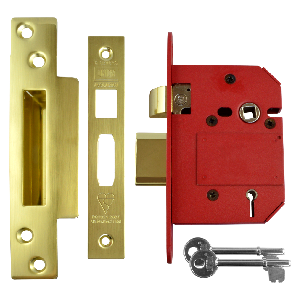 UNION J2200 StrongBOLT BS 5 Lever Sashlock 75mm Keyed To Differ - Polished Brass