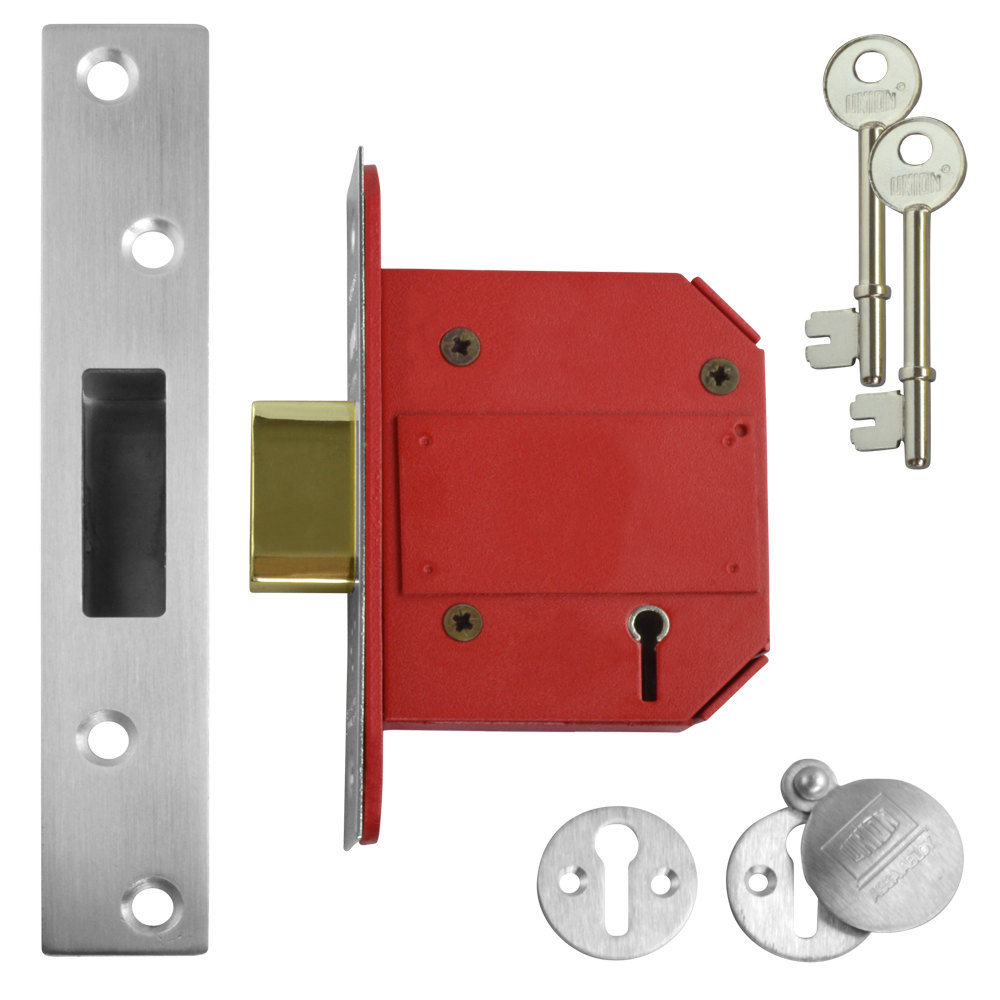 UNION J2100S StrongBOLT BS 5 Lever Deadlock 75mm Keyed To Differ - Satin Chrome