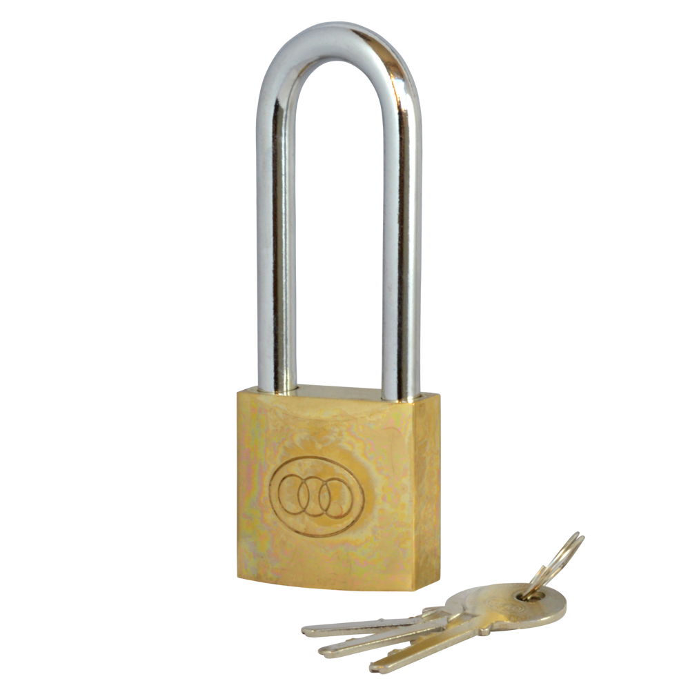 Tricircle 26 Series Brass Long Shackle Padlocks 50mm Keyed To Differ - Brass