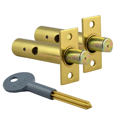 YALE PM444 Door Security Rack Bolt 60mm 2 Bolts 1 Key Pro - Polished Brass