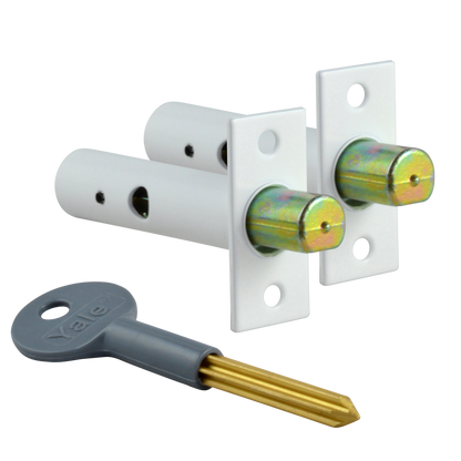 YALE PM444 Door Security Rack Bolt 60mm 2 Bolts 1 Key Pro - White