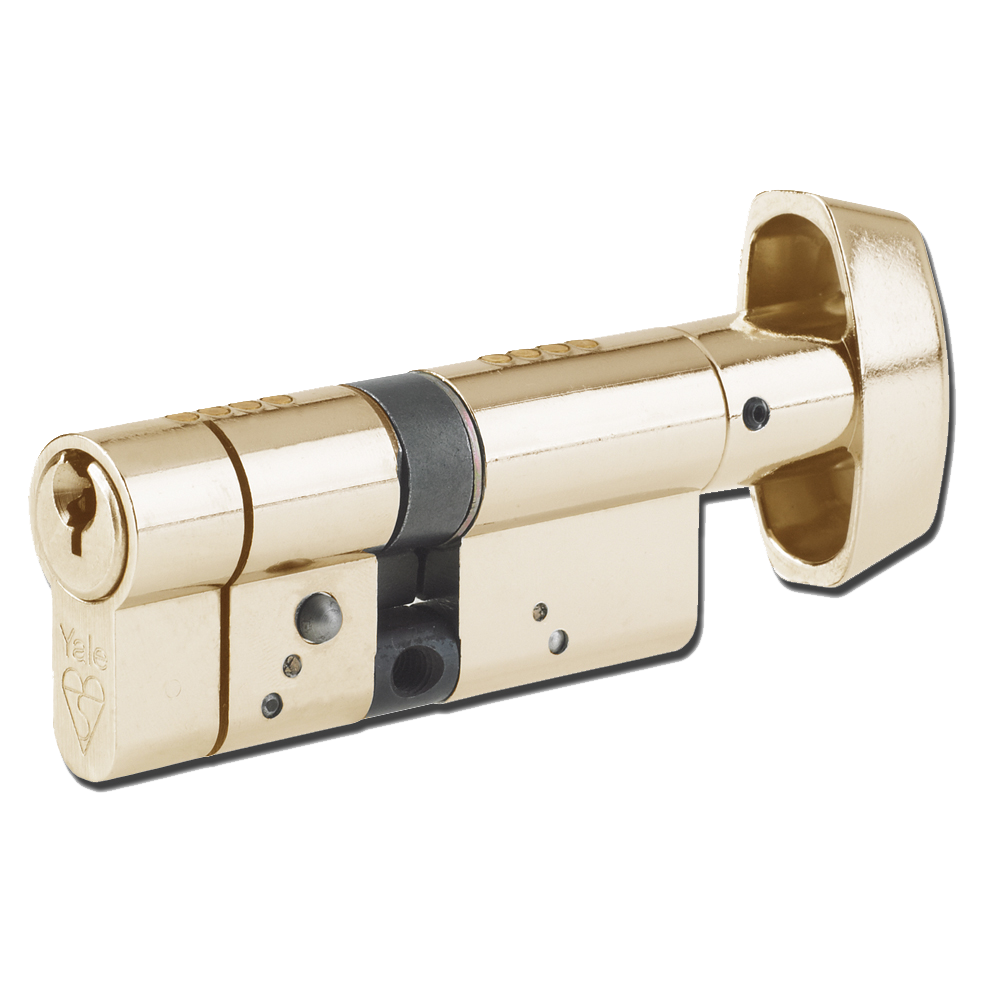 YALE Snap Resistant Euro Key & Turn Cylinder 70mm 35/T35 30/10/T30 Keyed To Differ Pro - Polished Brass