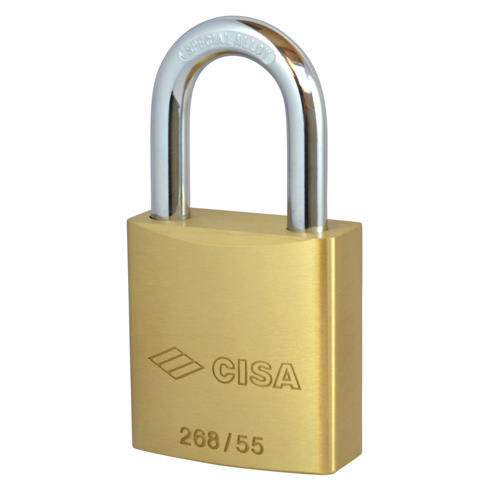 CISA 26810 55mm Padlocks Body To Take Half Cylinder - Satin Brass