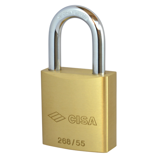 CISA 26810 55mm Padlocks Body To Take Half Cylinder - Satin Brass