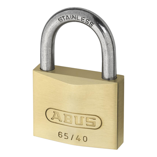 ABUS 65 Series Brass Open Stainless Steel Shackle Padlock 30mm Keyed To Differ 65IB/30 - Brass