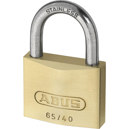 ABUS 65 Series Brass Long Stainless Steel Shackle Padlock 40mm Keyed To Differ 63mm Shackle 65IB/40HB63 Pro - Brass