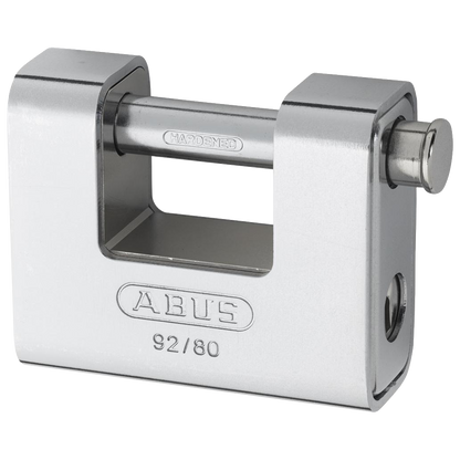 ABUS 92 Series Steel Clad Brass Sliding Shackle Shutter Padlock 78mm Keyed Alike 8522 92/80 - Hardened Steel