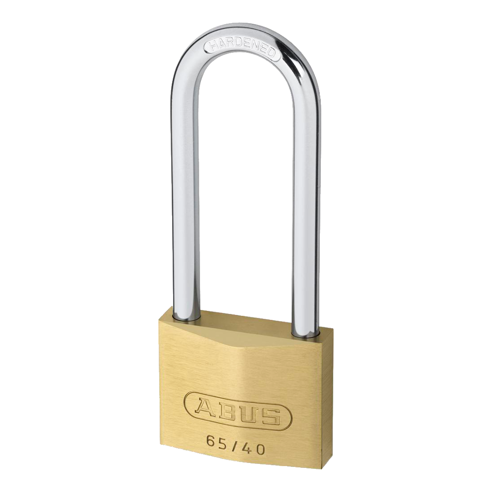 ABUS 65 Series Brass Long Shackle Padlock 40mm Keyed Alike 404 63mm Shackle 65/40HB63 - Brass