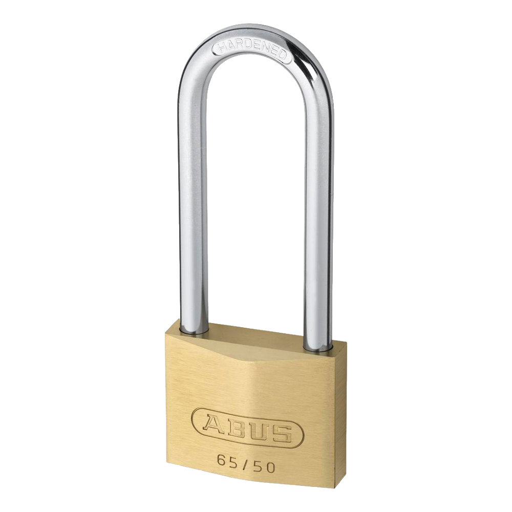 ABUS 65 Series Brass Long Shackle Padlock 50mm Keyed Alike 504 80mm Shackle 65/50HB80 - Brass