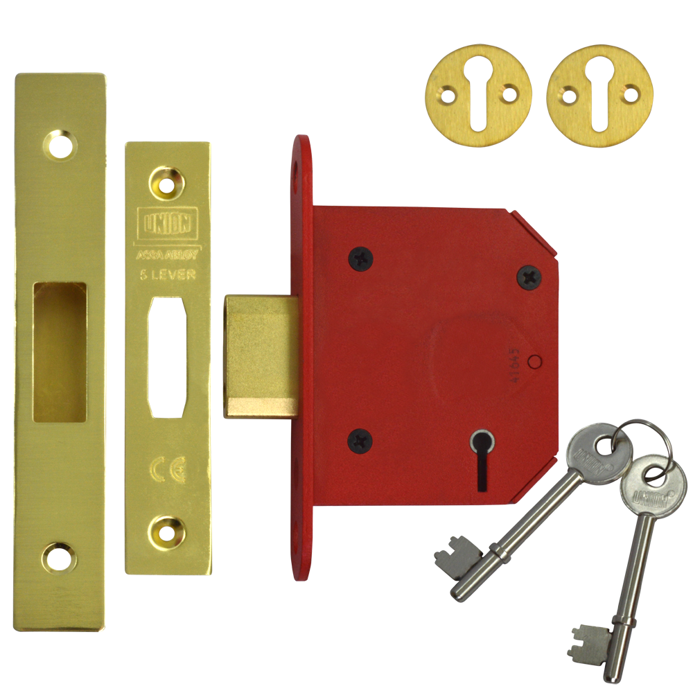 UNION J2105 StrongBOLT 5 Lever Deadlock 75mm Keyed To Differ Pro - Polished Brass