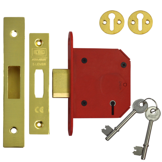 UNION J2105 StrongBOLT 5 Lever Deadlock 75mm Keyed To Differ Pro - Polished Brass