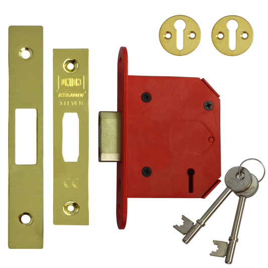 UNION J2103 StrongBOLT 3 Lever Deadlock 75mm Keyed To Differ Pro - Polished Brass