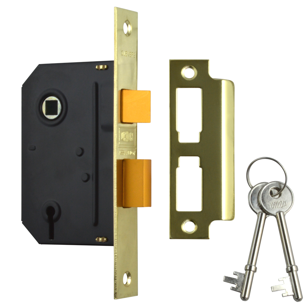 UNION J-ES-SL Essential 3 Lever Sashlock 64mm Keyed To Differ - Polished Brass