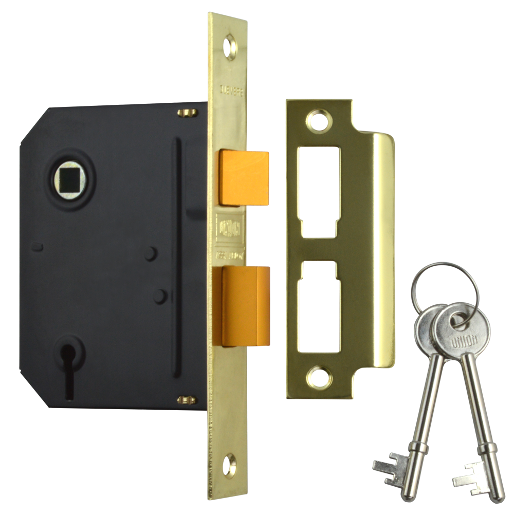 UNION J-ES-SL Essential 3 Lever Sashlock 75mm Keyed To Differ - Polished Brass