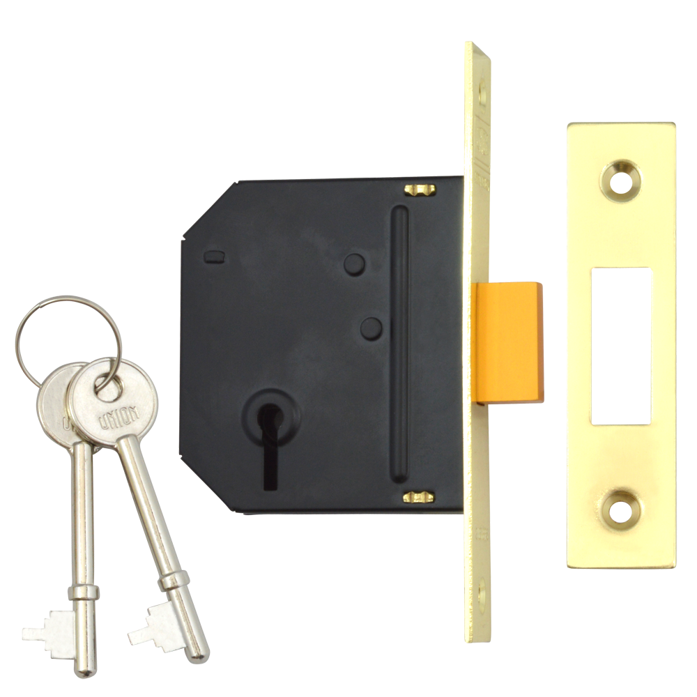 UNION J-ES-DL Essential 3 Lever Deadlock 64mm Keyed To Differ - Polished Brass