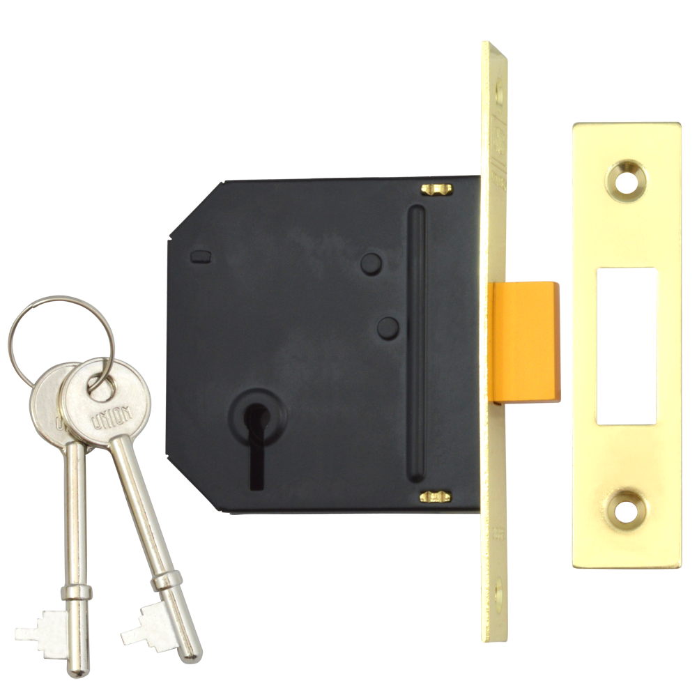 UNION J-ES-DL Essential 3 Lever Deadlock 75mm Keyed To Differ - Polished Brass