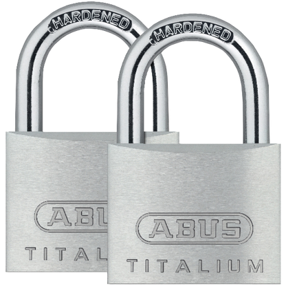 ABUS Titalium 64TI Series Open Shackle Padlock 20mm Keyed Alike Twin Pack 64TI/20C Pro - Silver