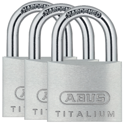 ABUS Titalium 64TI Series Open Shackle Padlock 40mm Keyed Alike Triple Pack 64TI/40 Pro - Silver