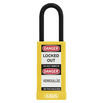 ABUS 74HB Series Long Shackle Lock Out Tag Out Coloured Aluminium Padlock Yellow