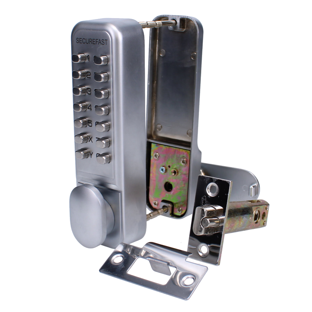 SECUREFAST SBL320 Easy Change Digital Lock with Tubular Latch & Holdback SBL320 60mm BS - Satin Chrome