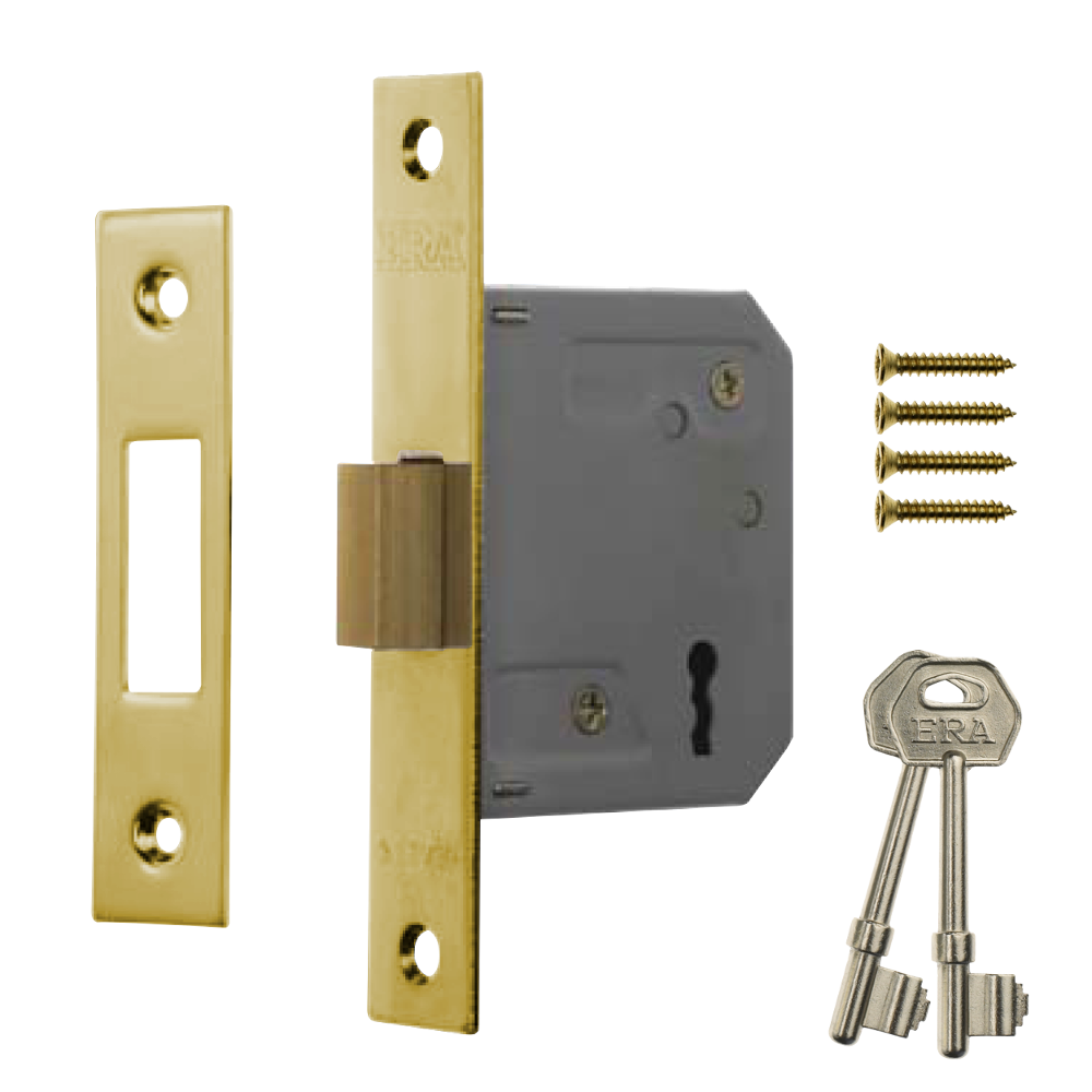 ERA 472 & 572 3 Lever Deadlock 64mm Brass Carded - Polished Brass