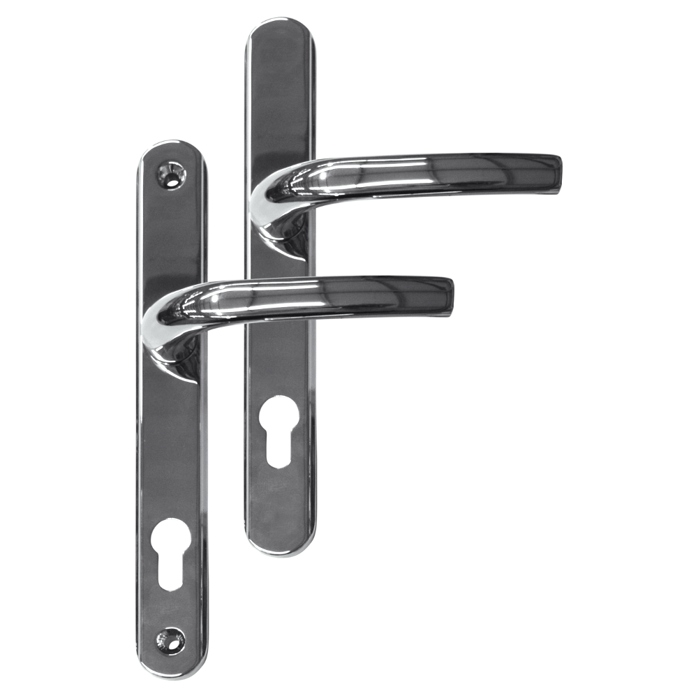 Greenteq Alpha 92 Lever/Lever UPVC Furniture - 250mm Backplate Polished - Chrome Plated